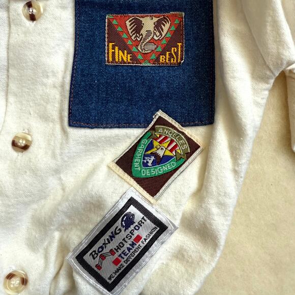 Vintage 90s MGM Kid's Fashion 3-Piece Pants Set Boys 12M Plaid Patchworks Denim - Picture 7 of 13